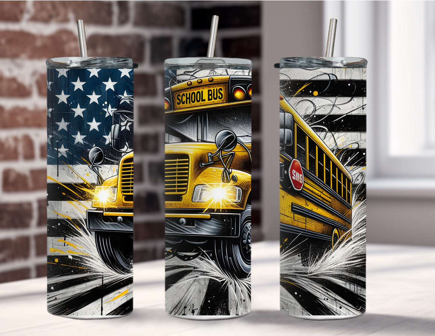 20 oz American Flag School bus