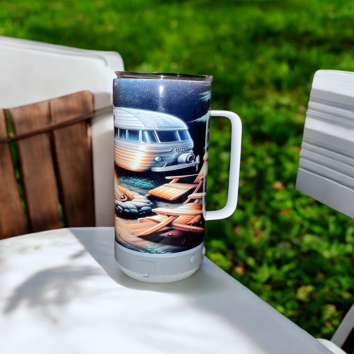 14 oz Handled vintage Camper Speaker Tumbler