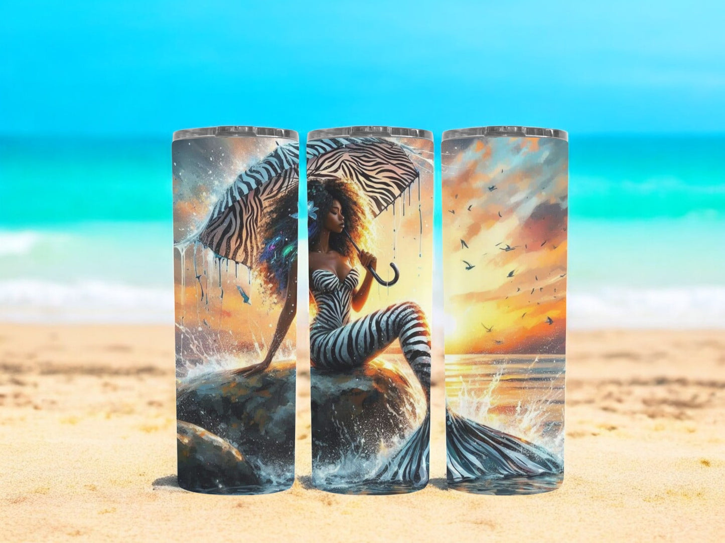 Zebra Stripped Mermaid 20oz Tumbler