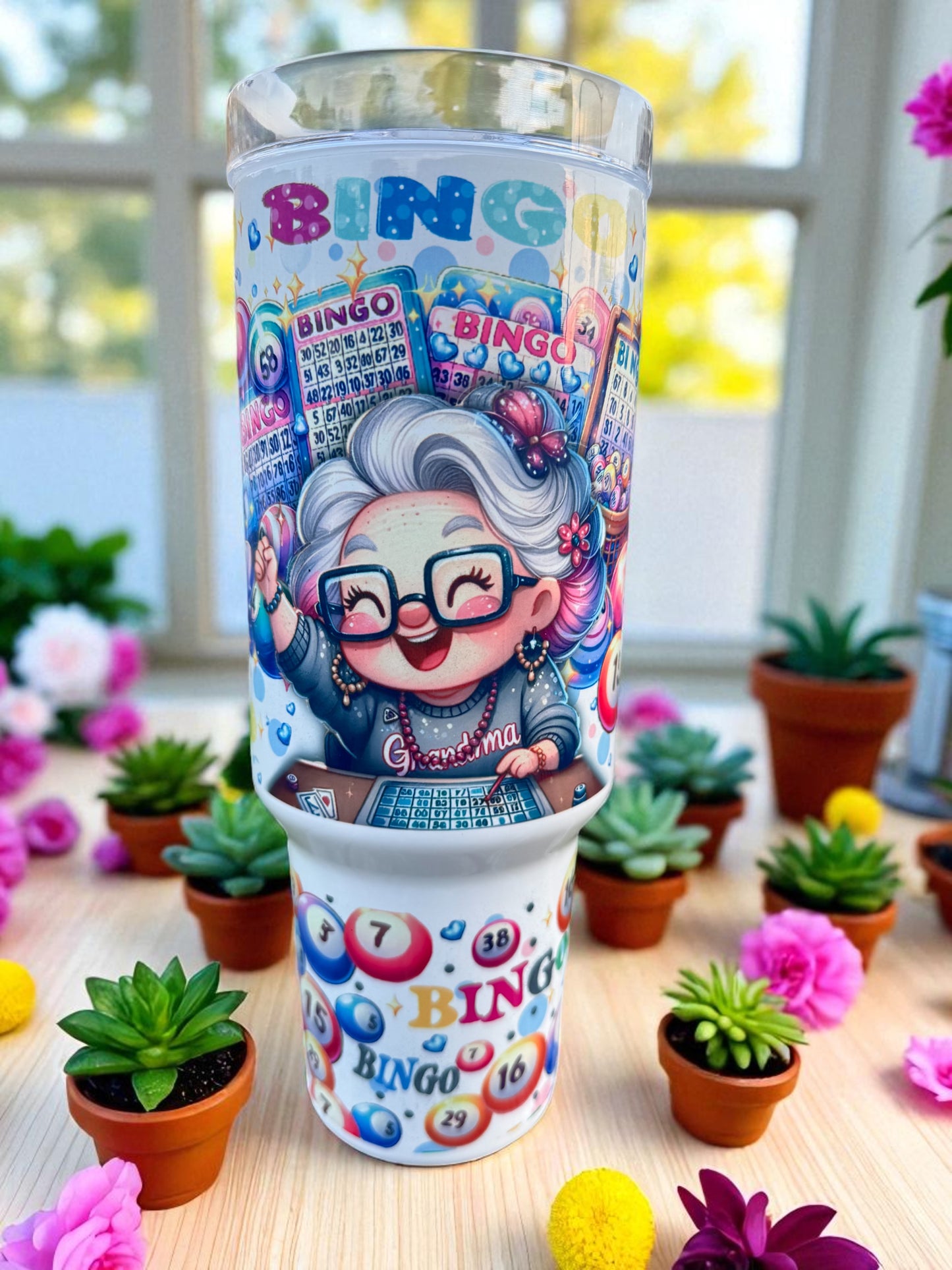 40 oz Bingo Granny Handled Tumbler