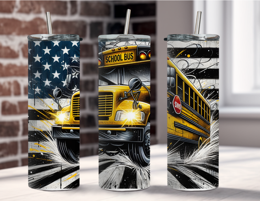 20 oz  American Flag School bus