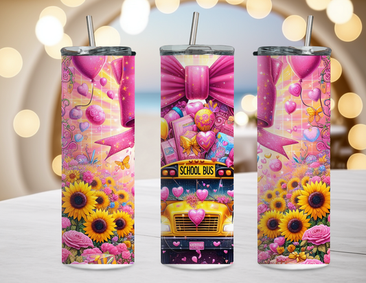 20 oz Pink Bow School Bus