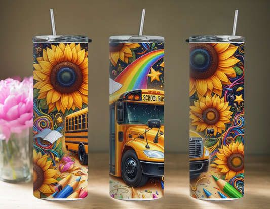 20 oz School bus with rainbow
