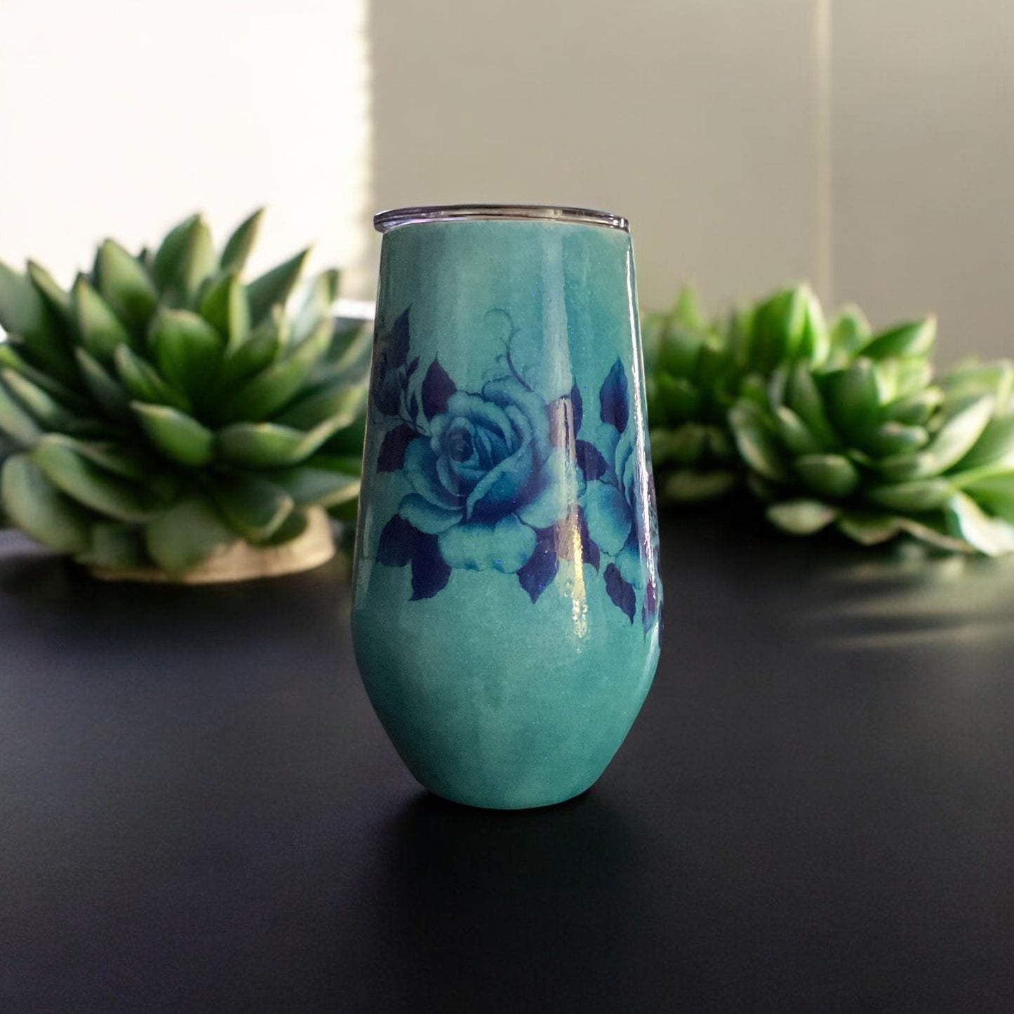 17 oz Stemless Blue Roses Wine Tumbler