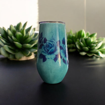 17 oz Stemless Blue Roses Wine Tumbler