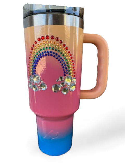 40 oz  Bling Rainbow handled Tumbler