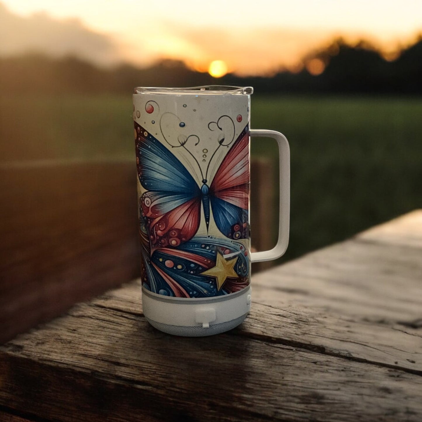 14 oz Handled Butterfly Speaker Tumbler