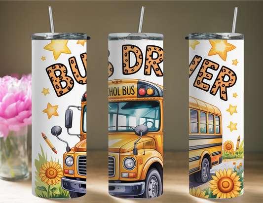 20 oz Bus Driver stars and flowers