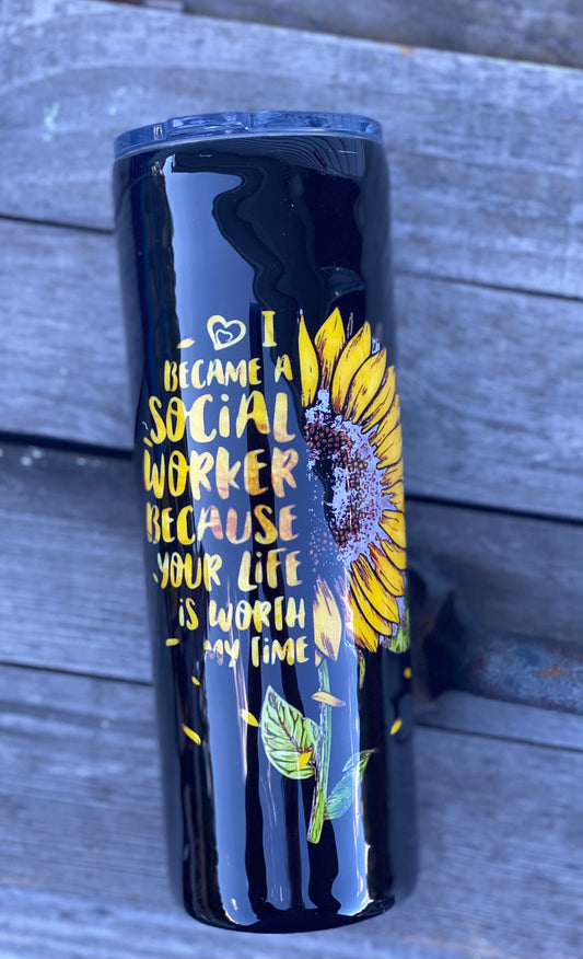 20 Oz sunflower social worker tumbler