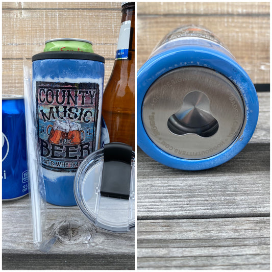 4 in1 can coozie country music and beer
