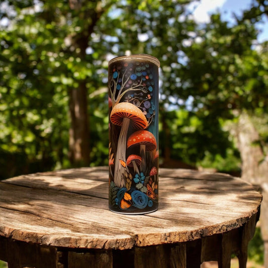 20 oz Blue glow in the dark mushrooms tumbler