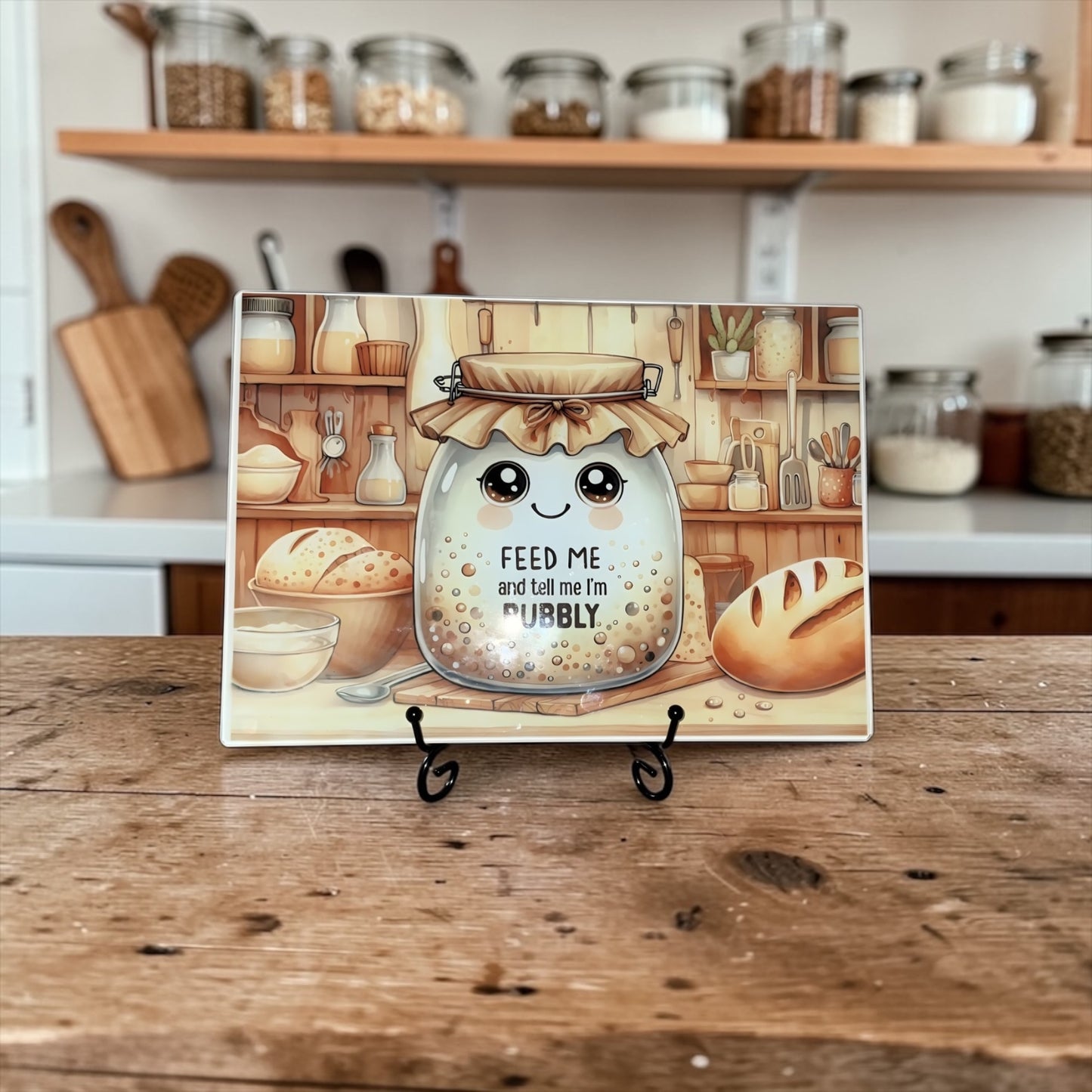 11 inch Cartoon sourdough starter glass cutting board