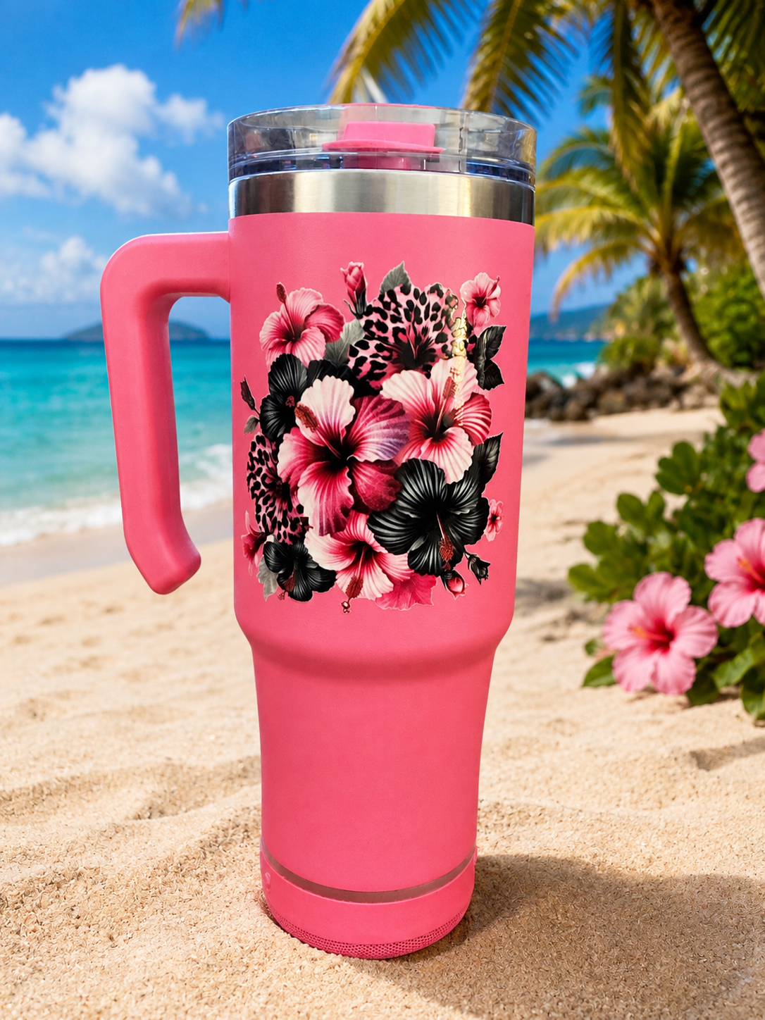 30 ounce handled Tumbler hibiscus