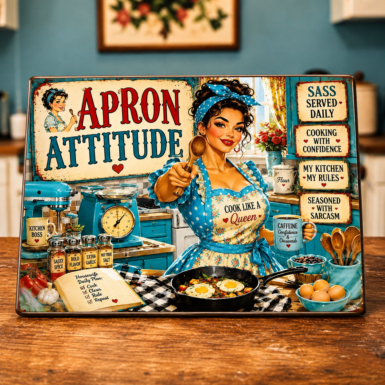 Apron with an attitude glass cutting board