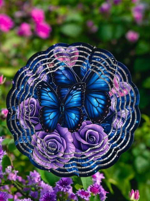 Blue Butterfly Wind Spinner 8 inch
